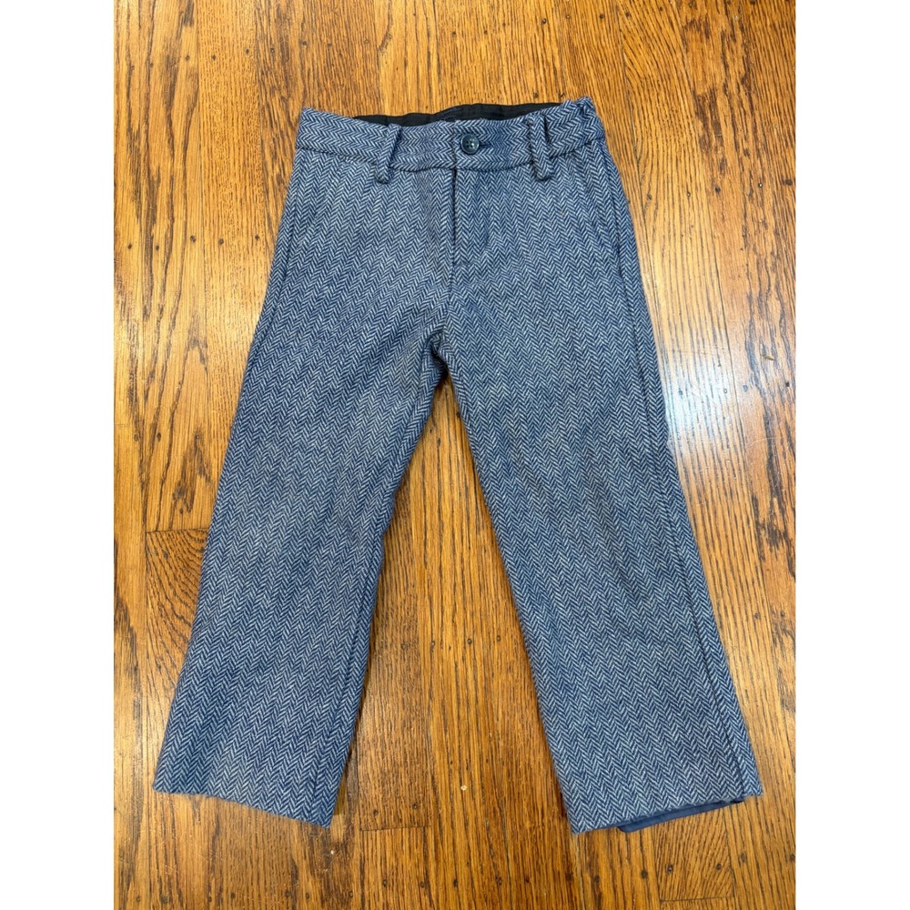 Janie and Jack Boys Blue Herringbone Wool Dress Pants Size 3 Adjustable Waist